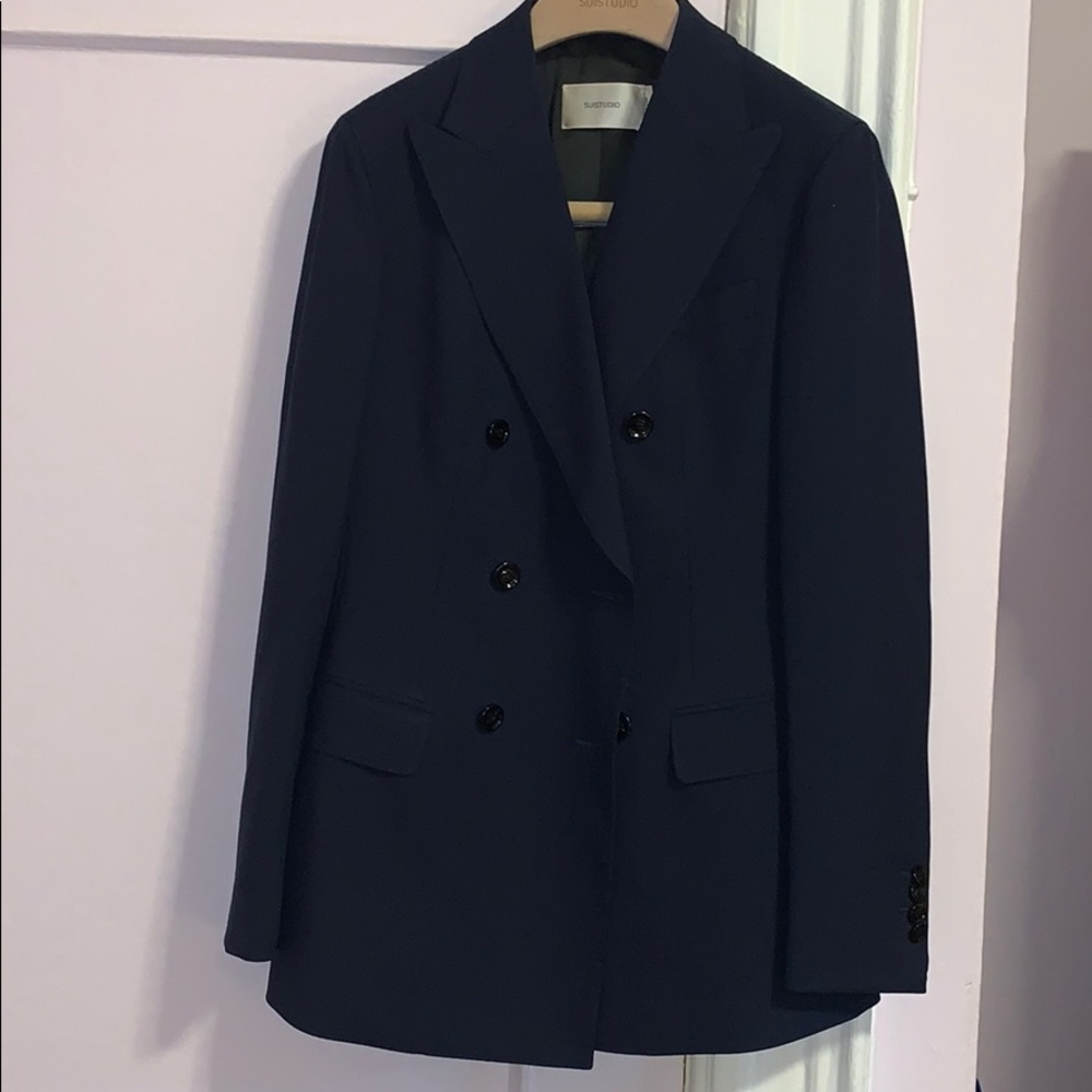 Suistudio classic navy double-breasted blazer